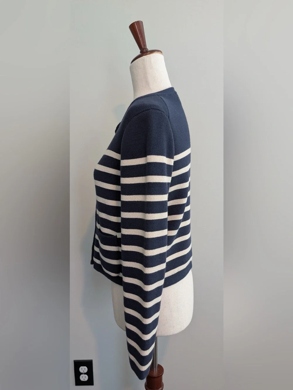 J.Crew Emilie Sweater Lady Jacket in Stripe Navy Ecru Size Small